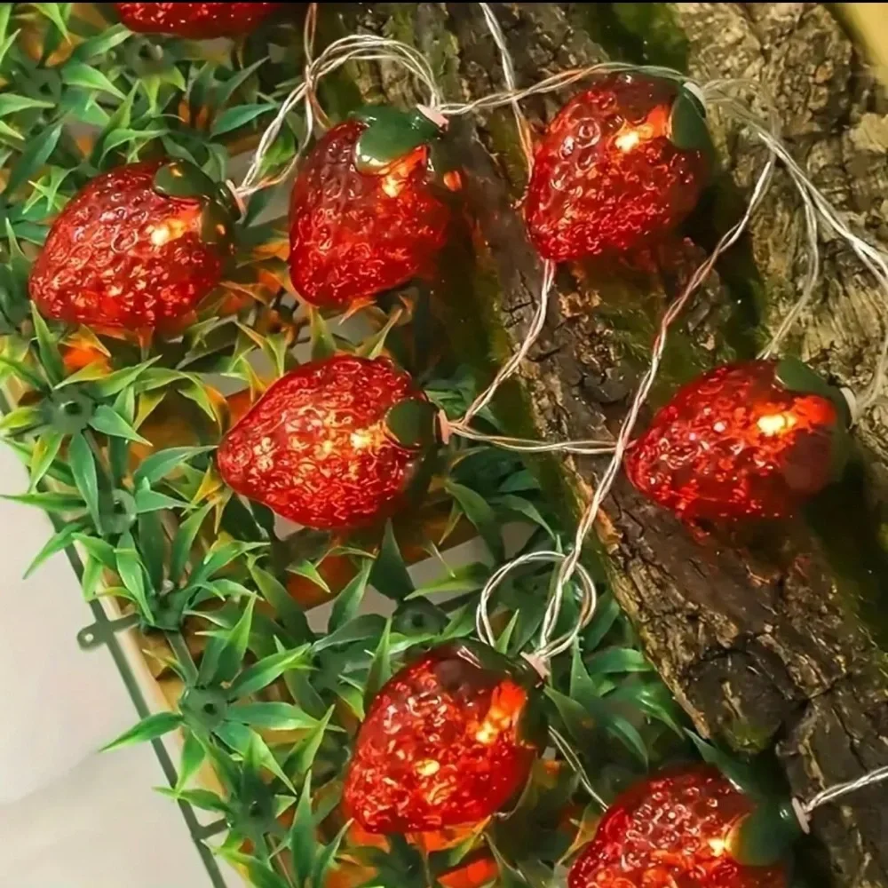 Strawberry String Lights LED 10 Bulbs Garland Christmas Party Decor
